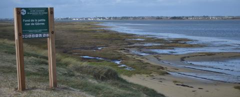 Panneau réglementaire concernant l'arrêté de protection de biotope "Fond de la Petite Mer de Gâvres"  - tombolo - commune de Plouhinec